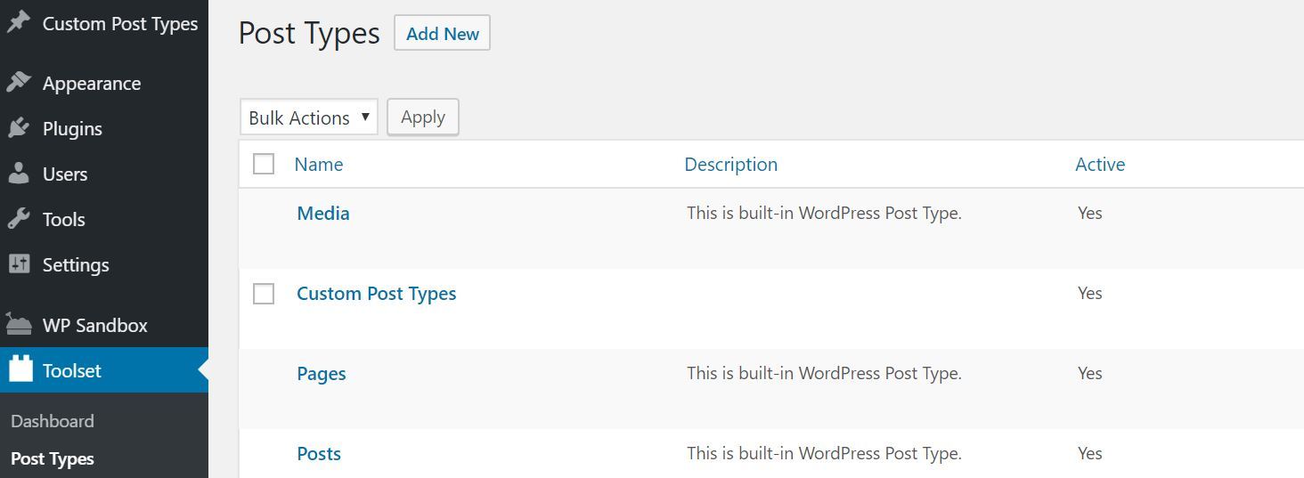 Toolset Types Add New Post Type Option