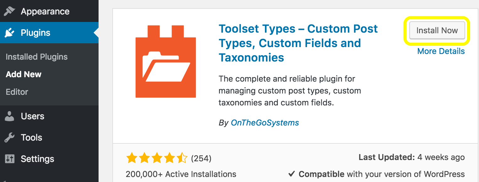 Install and Activate Toolset Types Plugin