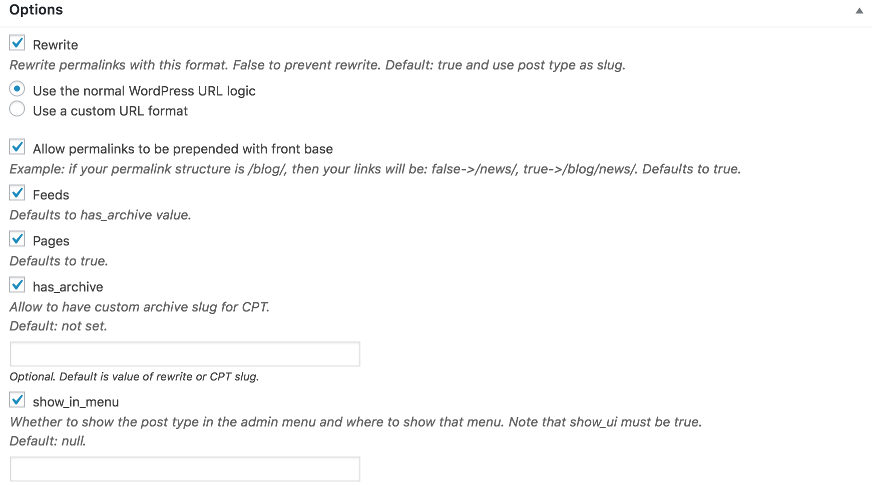 Toolset Types Post Types Options Screen