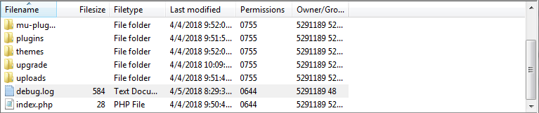 The error log file in FileZilla.