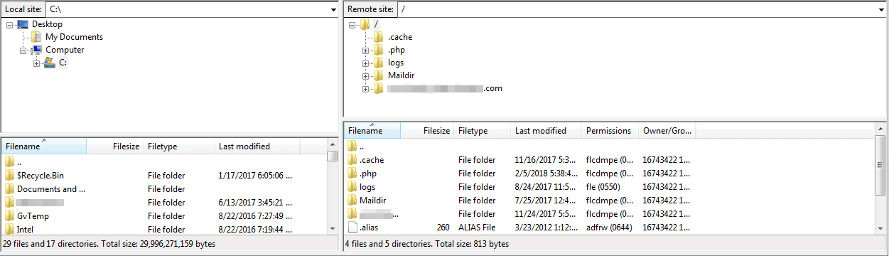 The main FileZilla window.