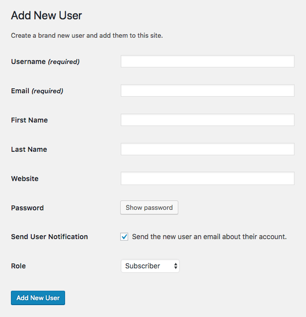 Adding new user details in WordPress