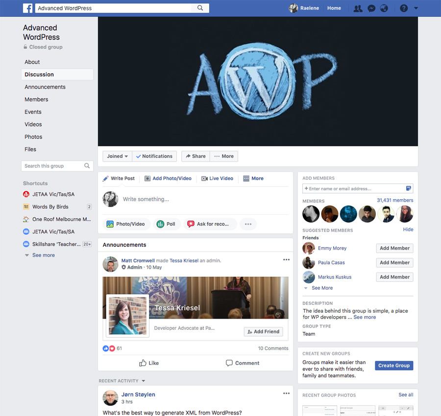 The Advanced WordPress Facebook group is popular with developers.