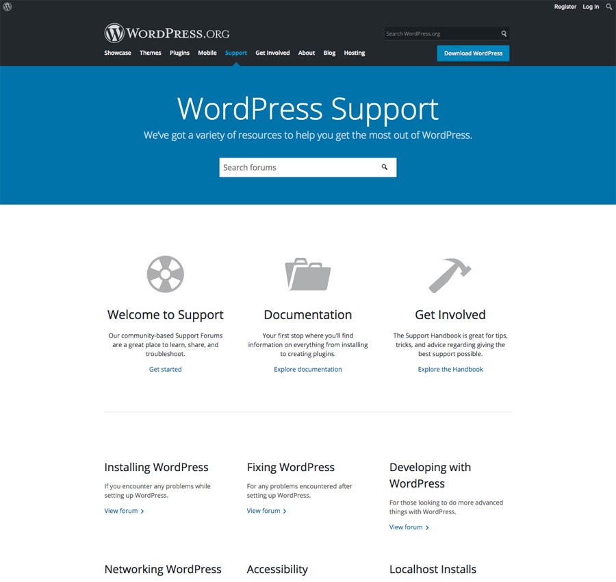 WordPress support forums