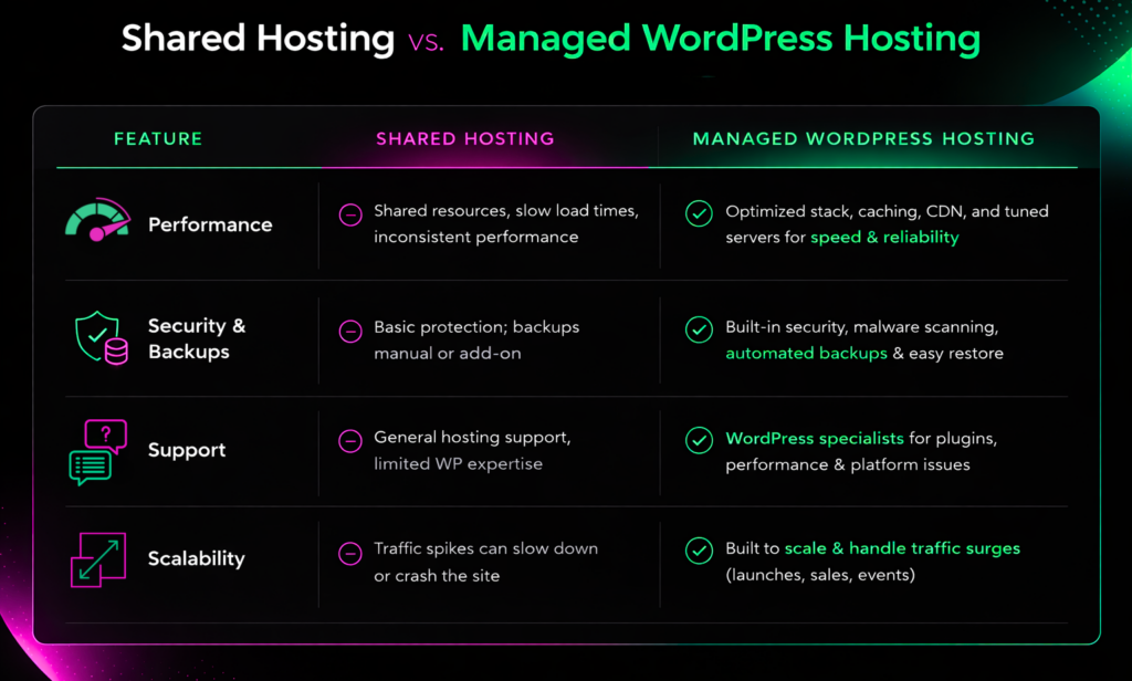 Shared hosting vs Managed WordPress
