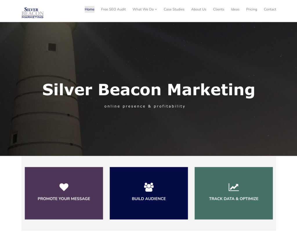 Silver Beacon Marketing website homepage