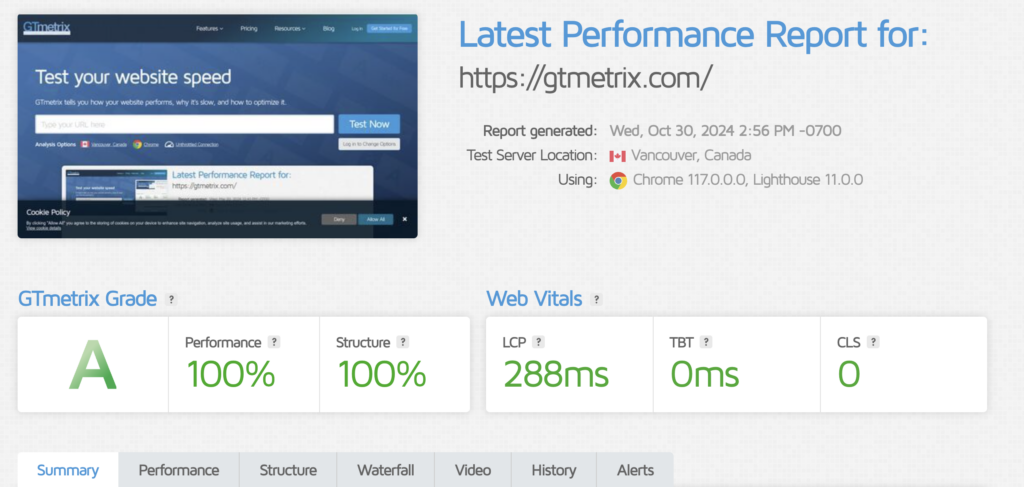 gtmetrix report example