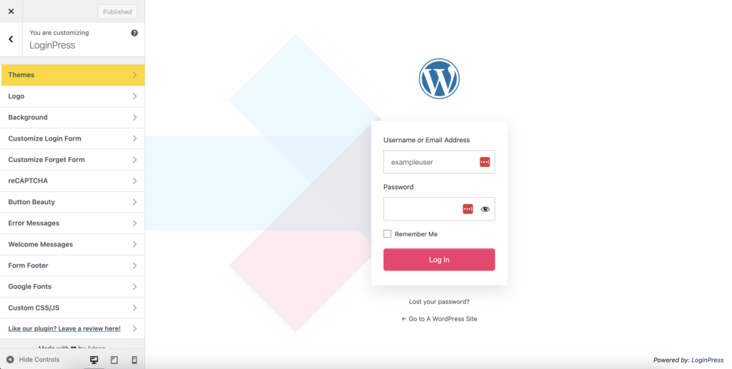 LoginPress customizer