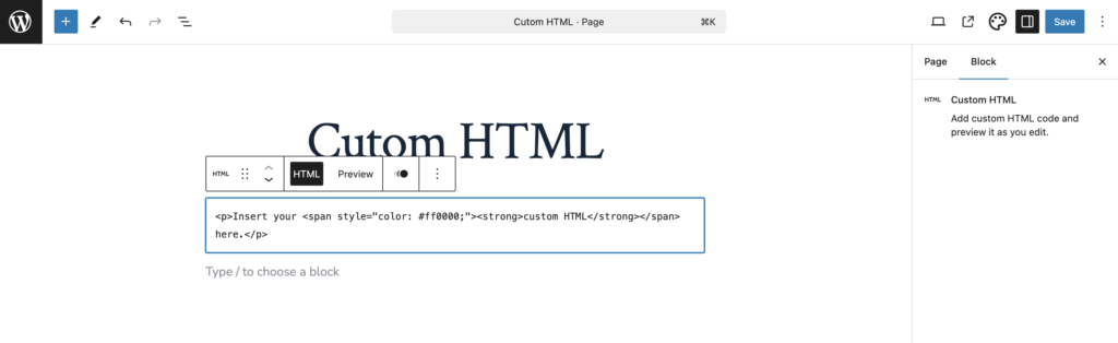 Custom HTML Block