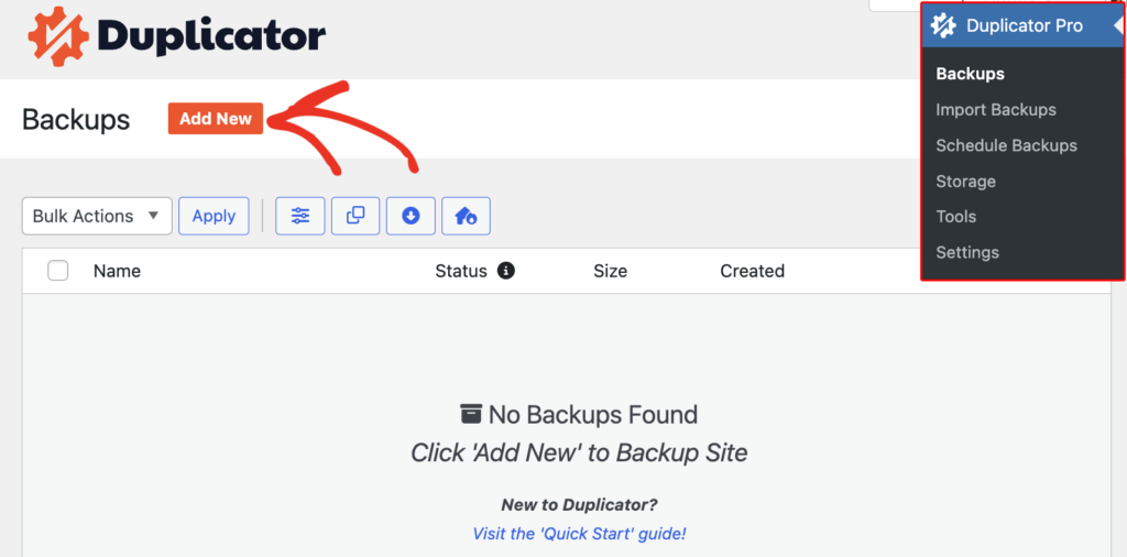 Duplicator add backup