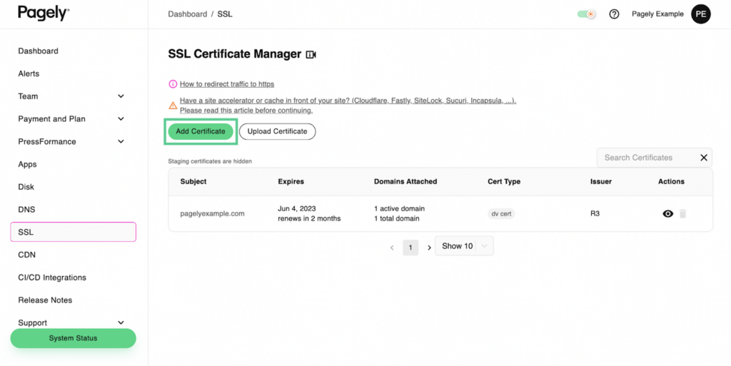 Pagely SSL manager