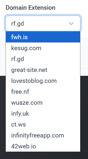 InfinityFree domain extensions