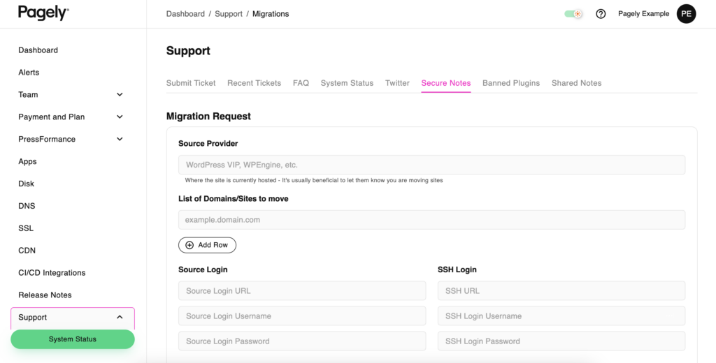 Pagely migration request