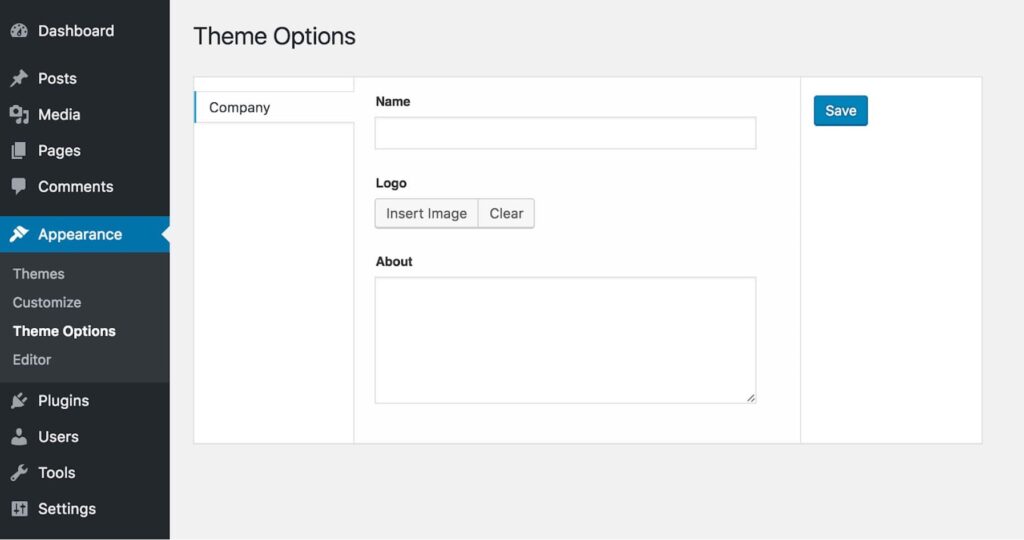 WordPress theme options