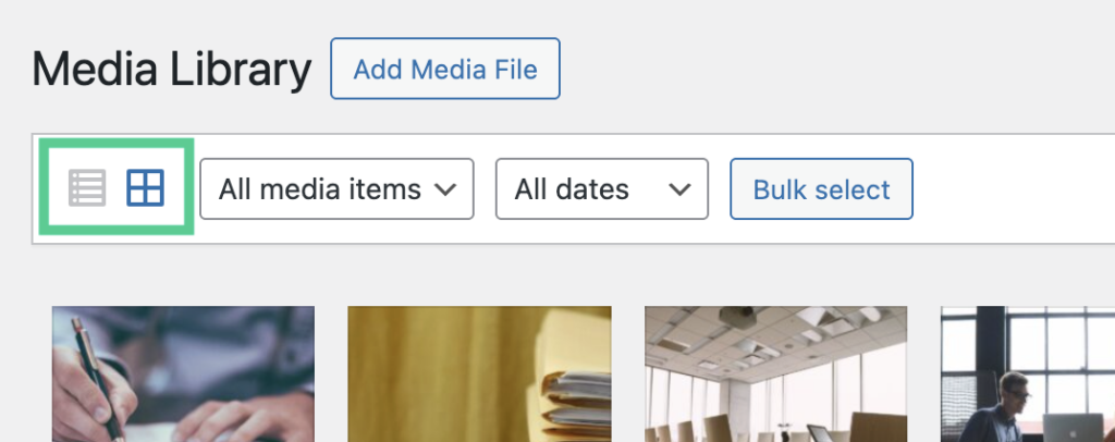 WordPress media library controls