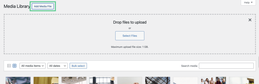 WordPress media library upload
