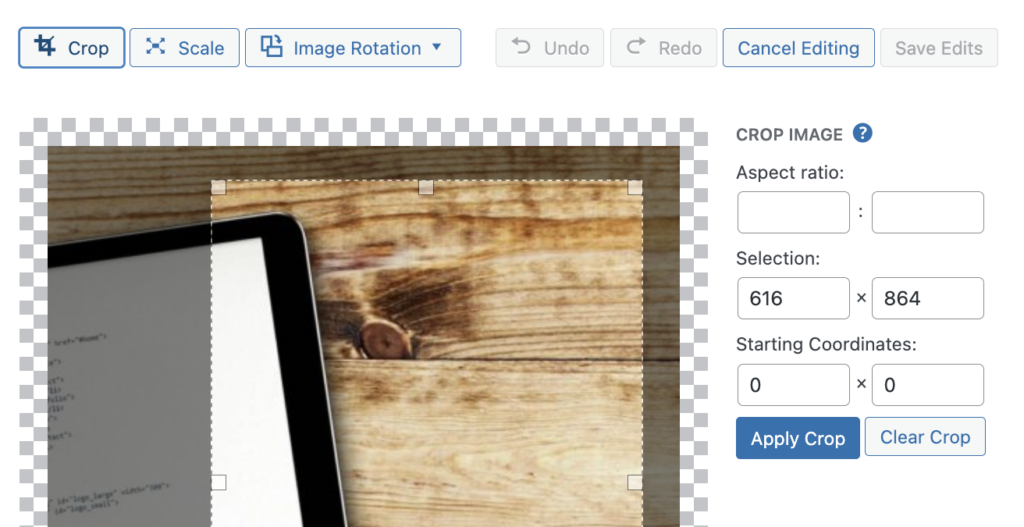 WordPress image editor