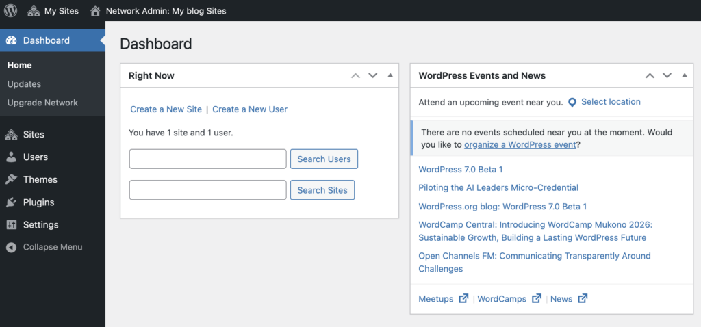 WordPress Network Admin Dashboard