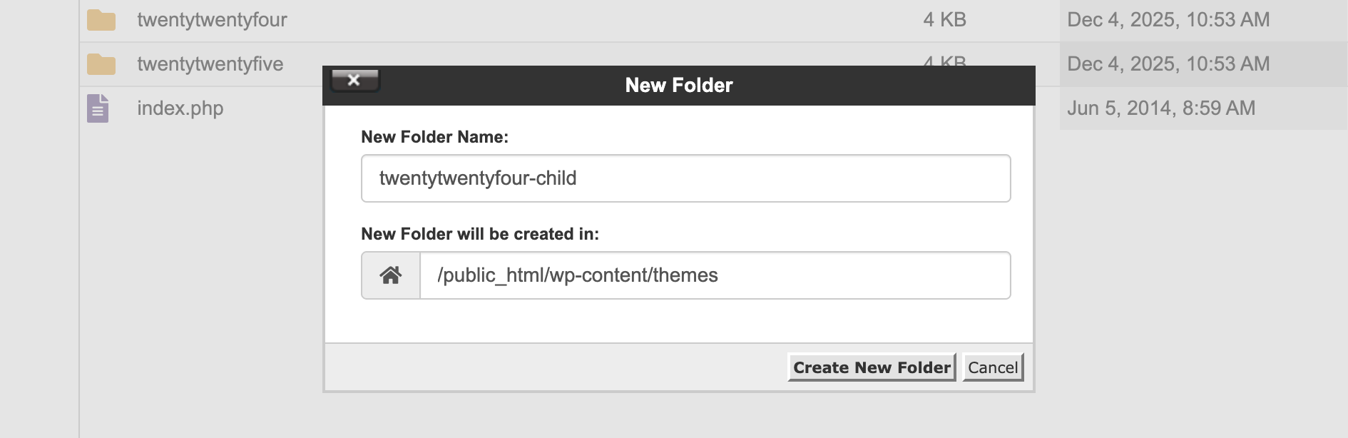 child theme folder