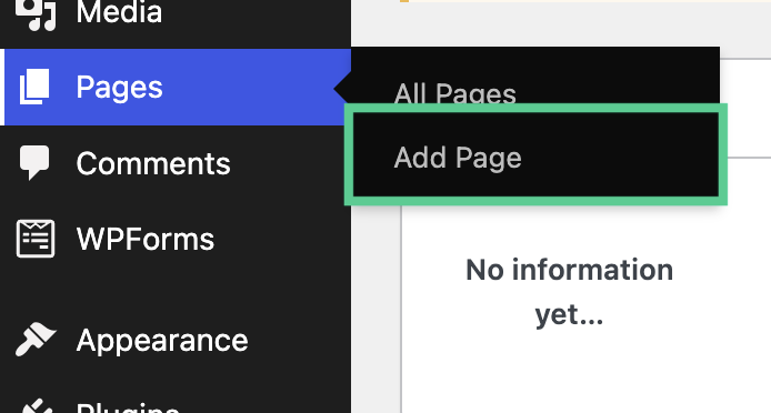 WordPress add page