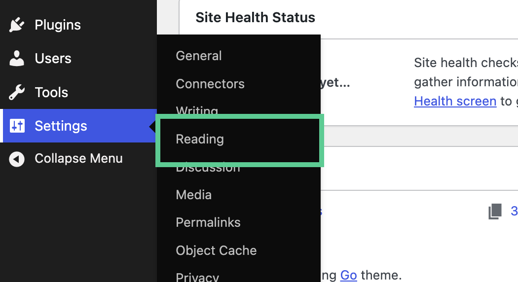 WordPress reading settings