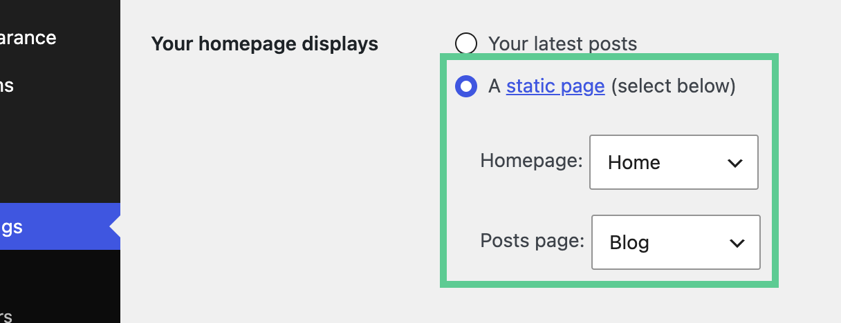 Your homepage displays setting
